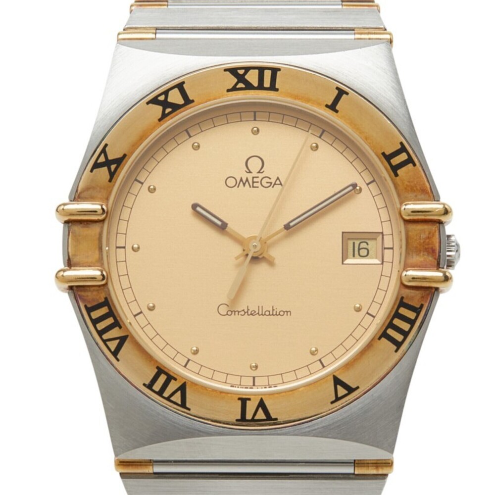 Omega Constellation Watch 1310.10 Quartz Gold Dial Stainless Steel Plated Men...